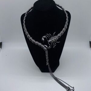 Silver Scorpion Choker Statement Necklace W/Chain Fringe crystals